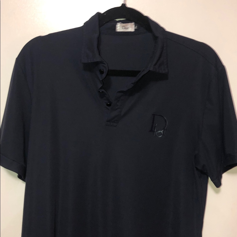 Dior Navy Blue Men's Polo with Subtle Embroidered D Logo